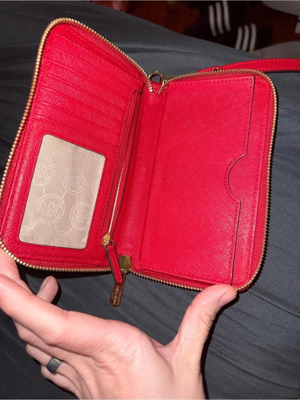 Michael Kors Red Saffiano Wristlet Wallet with Gold Logo